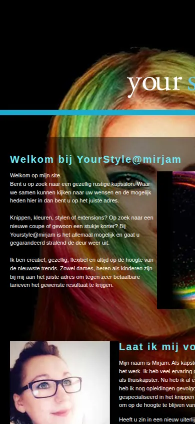 De huidige website op een telefoon: de tekst loopt buiten beeld
